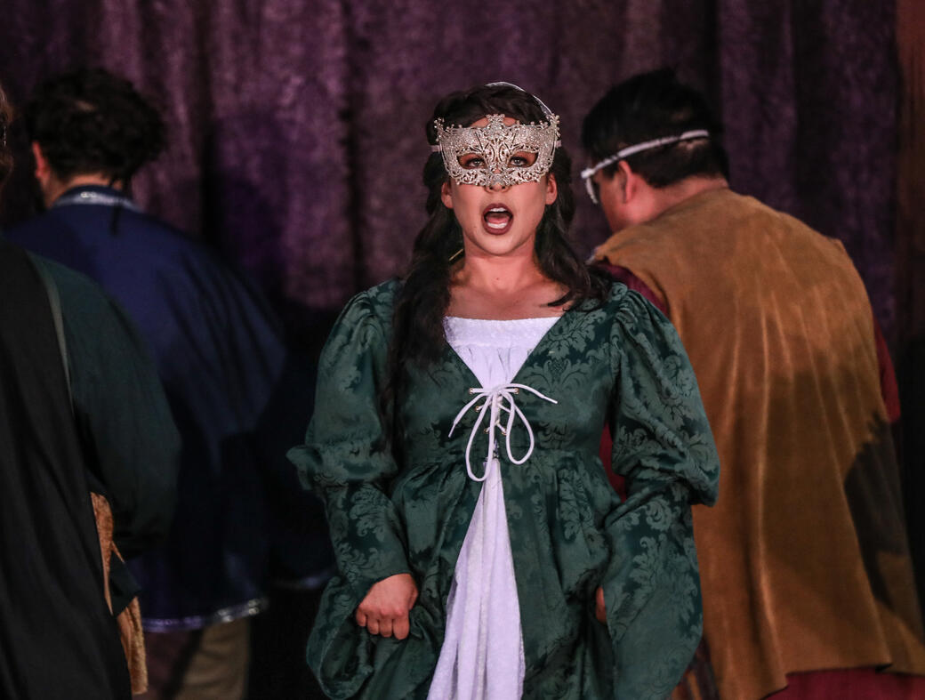 Beatrice (Amy Hypnarowski) in Much Ado About Nothing, 2024 Shakespeare in the Vines